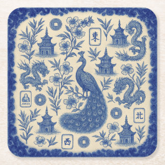 Elegant Mahjong Toile Paper Coaster Set
