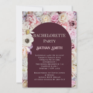 Elegant Mahogany Floral Arch Summer Bachelorette Invitation