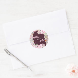 Elegant Mahogany Red Floral Arch Summer wedding Classic Round Sticker
