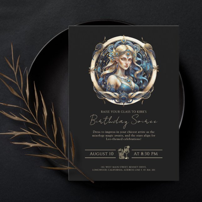 Elegant Maiden Star Symbol Classic Blue Gold Virgo Invitation (Creator Uploaded)