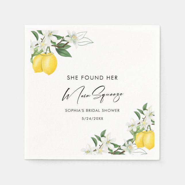 Elegant Main Squeeze Bridal Shower Napkins (Front)