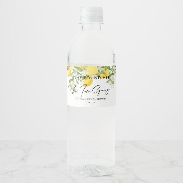 Elegant Main Squeeze Bridal Shower  Water Bottle Label (Front)