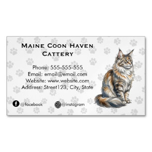 Elegant Maine Coon Cattery Watercolor Custom Magnetic Business Card