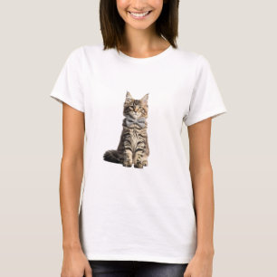 Elegant Maine Coon Kitten with Grey Bow Tie T-Shirt