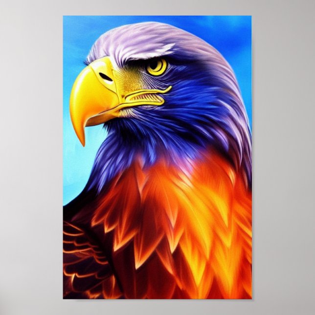 Elegant, Majestic Eagle Rainbow Digital Art Poster (Front)