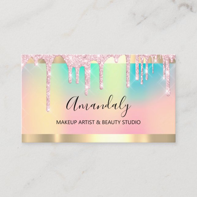 Elegant Makeup Artist Hair Salon Holograph Business Card (Front)