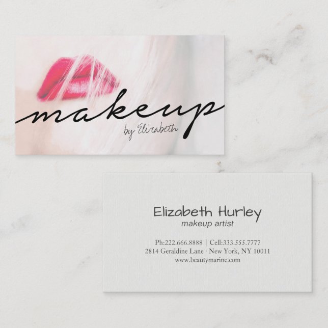 Elegant Makeup Artist Hot Pink Lips Beauty Salon Business Card (Front/Back)