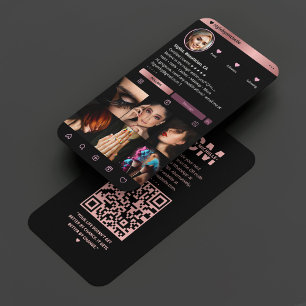 Elegant Makeup Artist Instagram Black RoseGold Business Card
