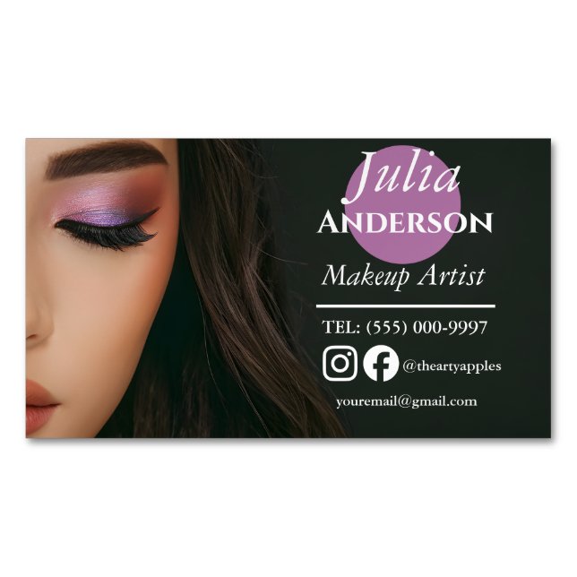 Elegant Makeup Artist MUA photo small business Magnetic Business Card (Front)