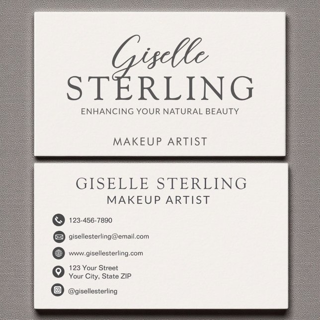 Elegant Makeup Artist Neutral Beige Script  Business Card (Creator Uploaded)