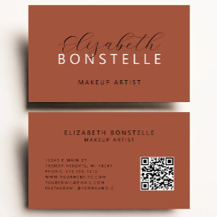 Elegant Makeup Artist QR Code Terracotta Business Card