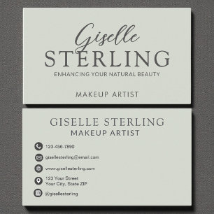 Elegant Makeup Artist Sage Green Modern Script  Business Card
