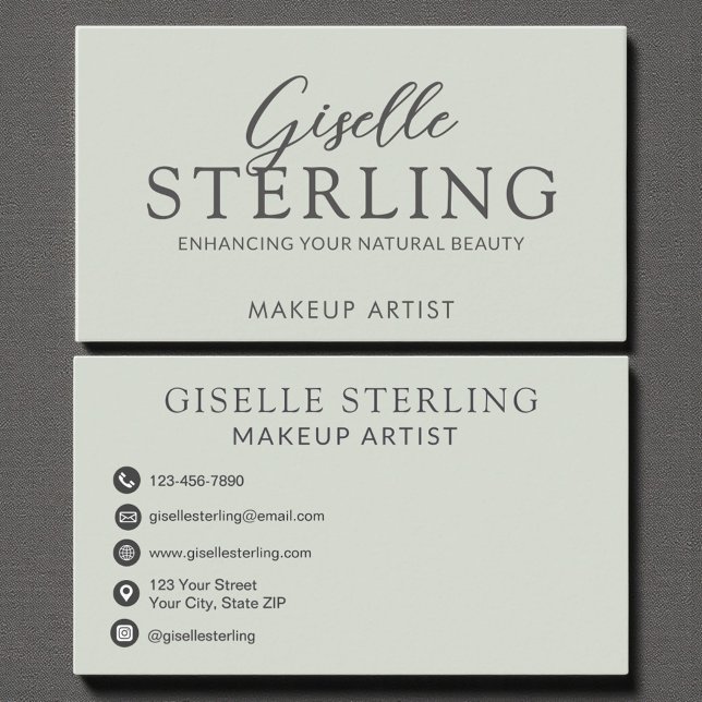 Elegant Makeup Artist Sage Green Modern Script  Business Card (Creator Uploaded)