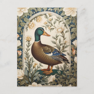 Elegant Mallard Duck William Morris Inspired  Postcard
