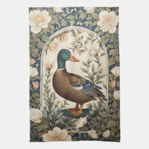 Elegant Mallard Duck William Morris Inspired  Tea Towel
