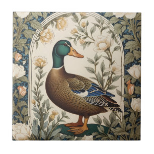 Elegant Mallard Duck William Morris Inspired  Tile