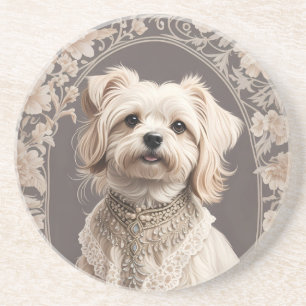 Elegant Maltese Dog William Morris Inspired Coaster