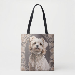 Elegant Maltese Dog William Morris Inspired Tote Bag
