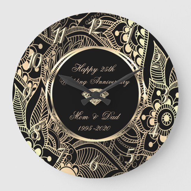 Elegant Mandala 25th Wedding Anniversary Large Clock (Front)