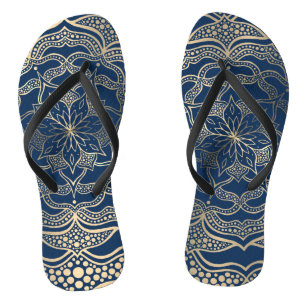 Elegant Mandala Art Boho Gold and Navy Blue Luxury Jandals