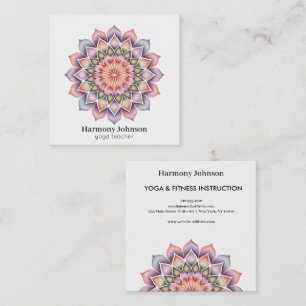 Elegant Mandala Blue Pink Logo Spiritual Yoga  Square Business Card