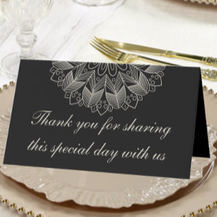 Elegant Mandala Boho Chic Indian Black Wedding Place Card