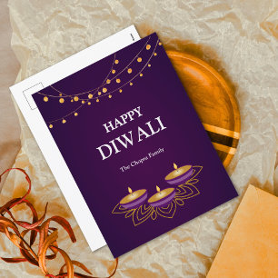 Elegant Mandala  diyas custom Purple Diwali  Holiday Postcard