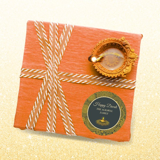 Elegant mandala diyas hindu custom gold diwali  classic round sticker (Creator Uploaded)