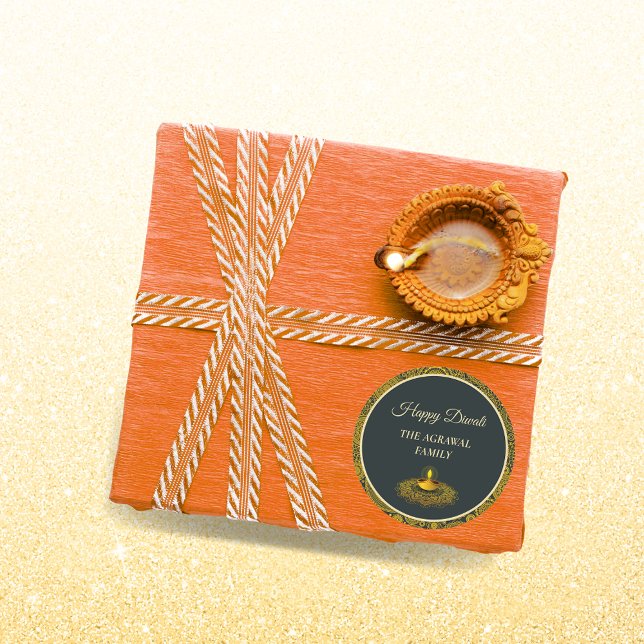 Elegant mandala diyas hindu custom gold diwali  classic round sticker (Creator Uploaded)