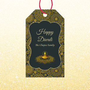 Elegant mandala diyas hindu custom gold diwali  gift tags