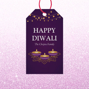 Elegant mandala diyas hindu custom purple diwali  gift tags