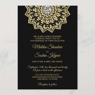 Elegant Mandala Gold Black Indian Wedding Invitation