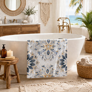 Elegant Mandala Gold Navy Bath Towel Set