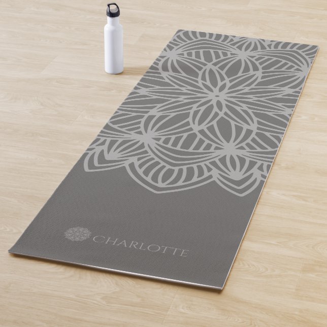 Elegant Mandala Grey Personalised (1 sided) Yoga Mat (In Situ)