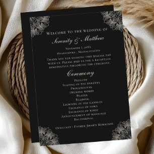 Elegant Mandala Indian Black Boho Wedding Program Programme