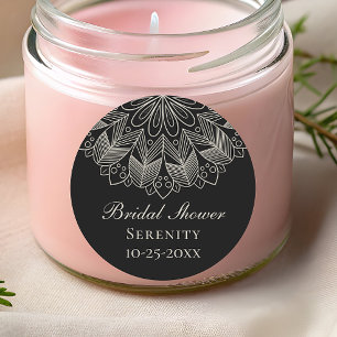 Elegant Mandala Indian Boho Black Bridal Shower Classic Round Sticker