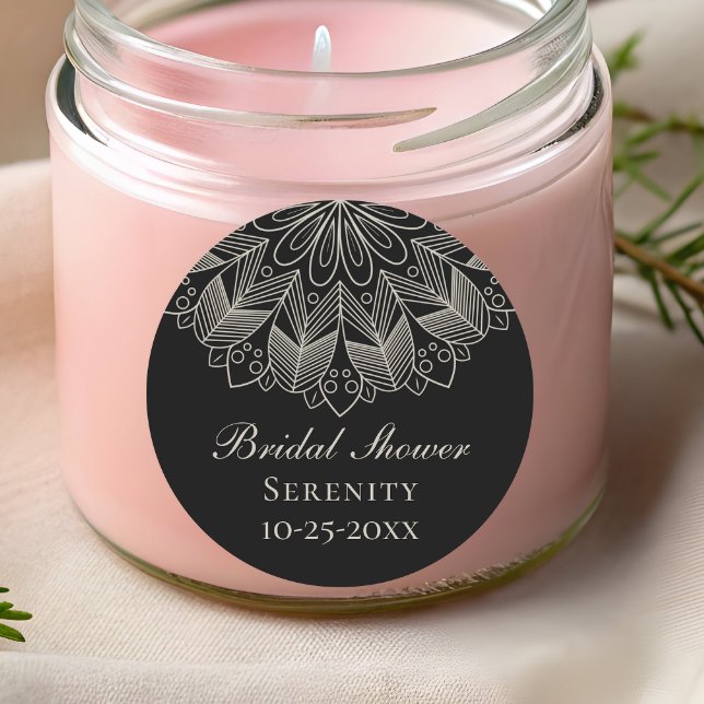 Elegant Mandala Indian Boho Black Bridal Shower Classic Round Sticker (Creator Uploaded)