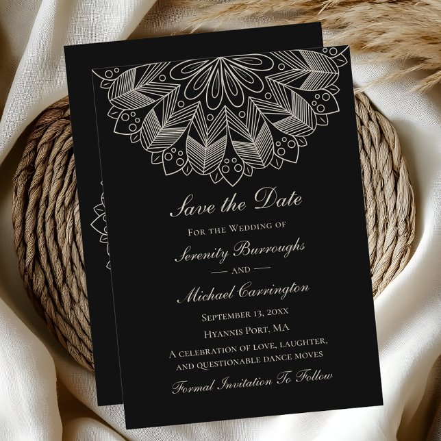 Elegant Mandala Indian Boho Black Save the Date Announcement (Creator Uploaded)