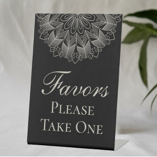 Elegant Mandala Indian Boho Black Wedding Favours Pedestal Sign