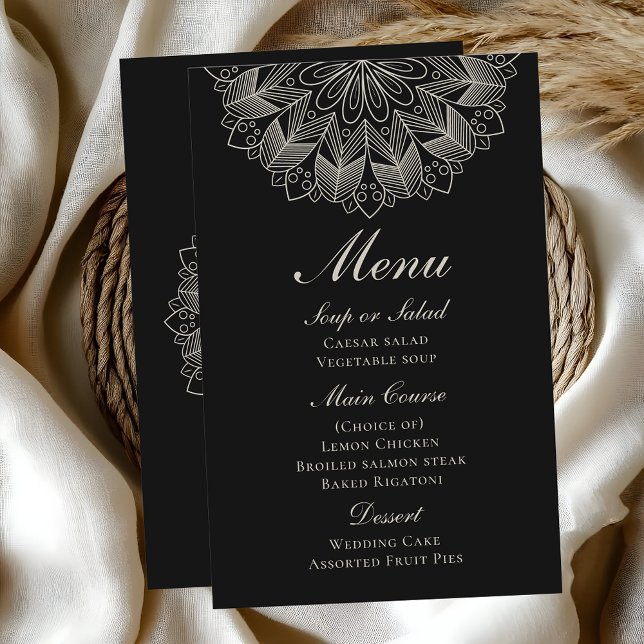 Elegant Mandala Indian Boho Black Wedding Menu (Creator Uploaded)