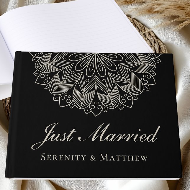 Elegant Mandala Indian Boho Chic Black Wedding Guest Book (Creator Uploaded)