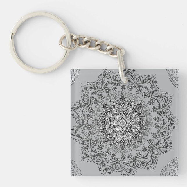 Elegant Mandala Keychain, Boho Chic Key Ring (Front)