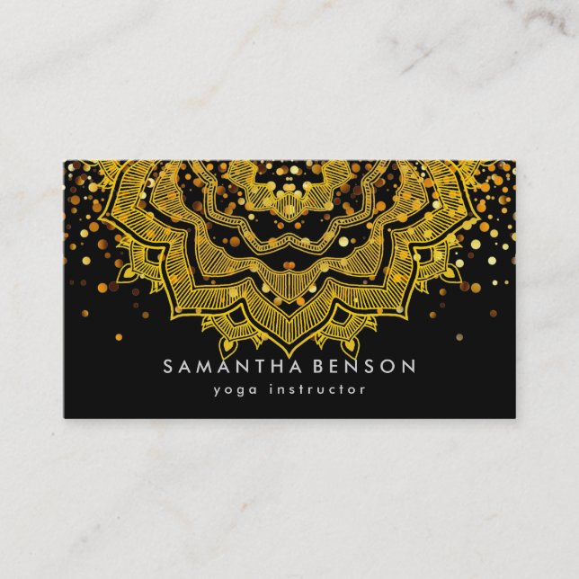 Elegant Mandala Lotus Flower Logo Yoga Instructor Business Card (Front)