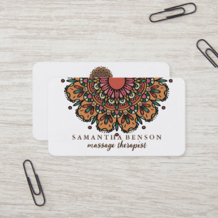 Elegant Mandala Lotus Flower Massage Therapist Business Card