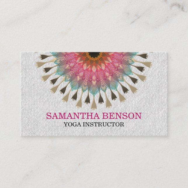 Elegant Mandala Lotus Logo Yoga Instructor Business Card (Front)