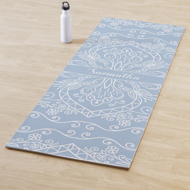 Elegant Mandala Modern Monogrammed Light Blue Yoga Mat (In Situ)