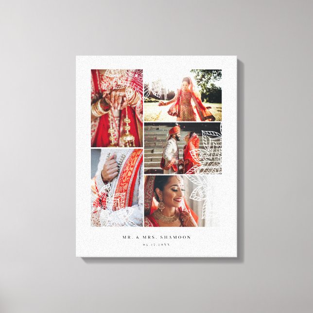 Elegant Mandala Multiple Wedding Photo Collage Canvas Print (Front)