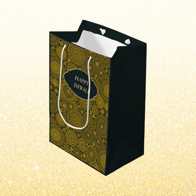 Elegant mandala pattern custom green gold diwali  medium gift bag (Creator Uploaded)