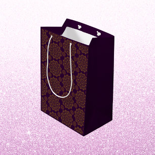 Elegant mandala pattern purple gold diwali  medium gift bag