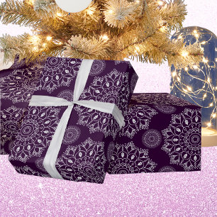 Elegant mandala pattern purple silver diwali wrapping paper